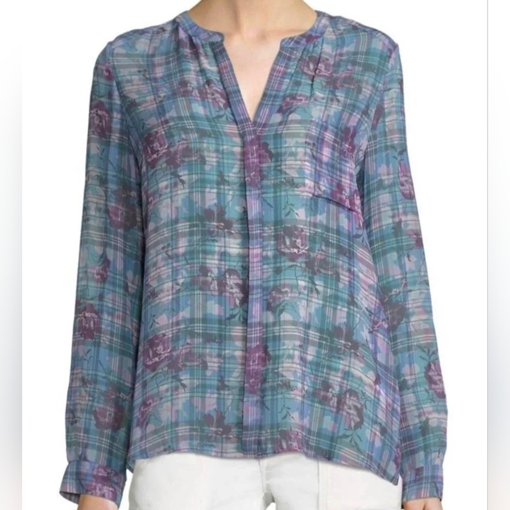 Joie Silk Blouse Brigid Clear Skies Semi Sheer Long Sleeve Size S